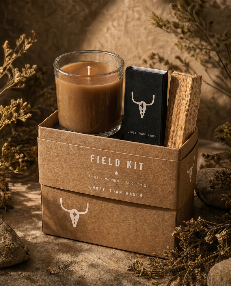 The Field Kit — Ghost Town Ranch votive, palo santo, matchbook